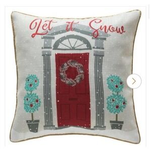 Let It Snow‎ Christmas Holiday Embroidered Decorative Square Throw Pillow 18"